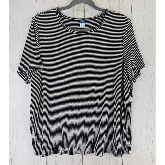 Old Navy Luxe Size XL Womens Black White Striped Short Sleeve Top - Picture 1 of 7